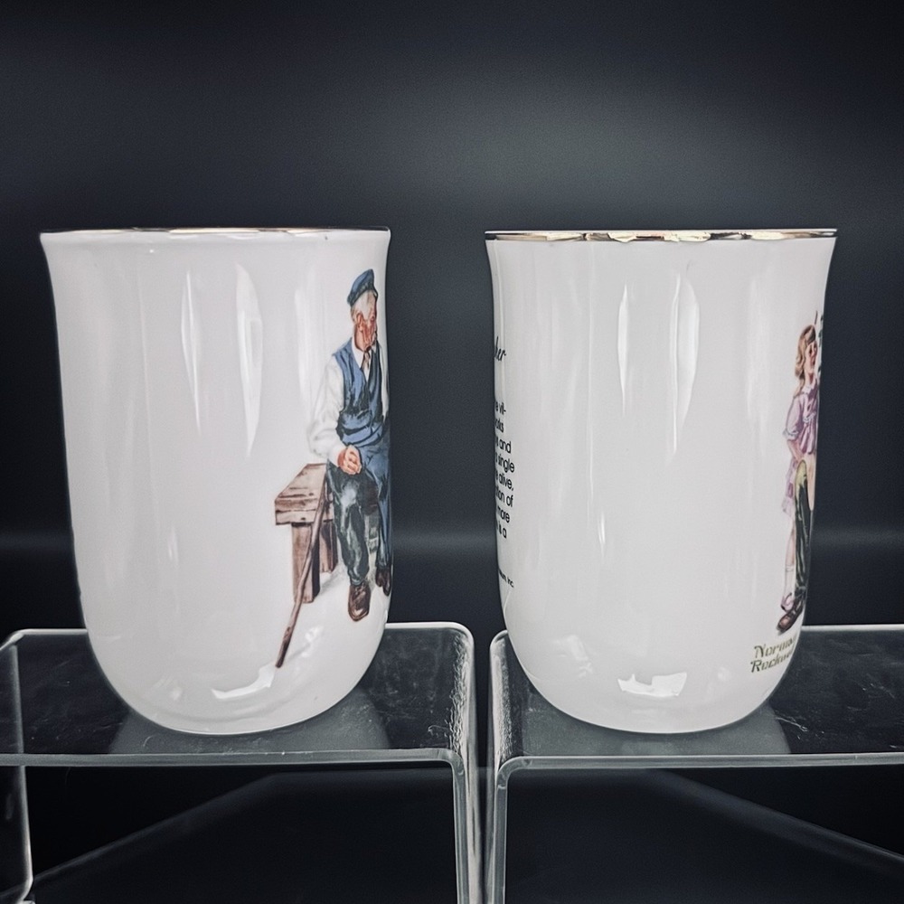 (2) Vintage Norman Rockwell Museum‎ Collectible Coffee Mugs Cups Gold Trim - Picture 2 of 8